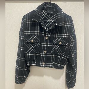 Timing Black and White Cropped Checkered Jacket